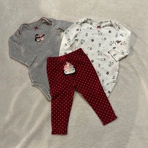 3 piece Carter’s set. 12 month girls penguin winter set.